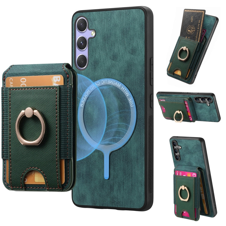 For Samsung Galaxy S25+ 5G Retro Splitable Magnetic Stand Card Bag Leather Phone Case(Green) by buy2fix