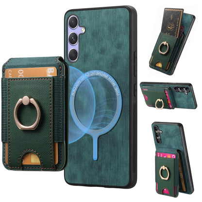 For Samsung Galaxy S25+ 5G Retro Splitable Magnetic Stand Card Bag Leather Phone Case(Green) by buy2fix