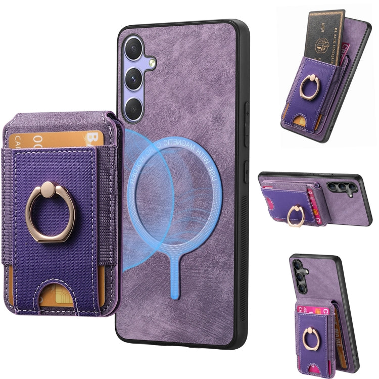 For Samsung Galaxy S25+ 5G Retro Splitable Magnetic Stand Card Bag Leather Phone Case(Purple) by buy2fix