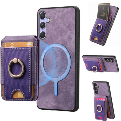 For Samsung Galaxy S25+ 5G Retro Splitable Magnetic Stand Card Bag Leather Phone Case(Purple) by buy2fix