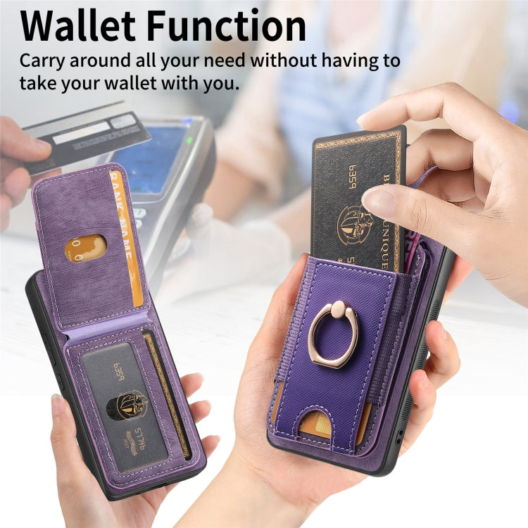 For Samsung Galaxy S25+ 5G Retro Splitable Magnetic Stand Card Bag Leather Phone Case(Purple) by buy2fix
