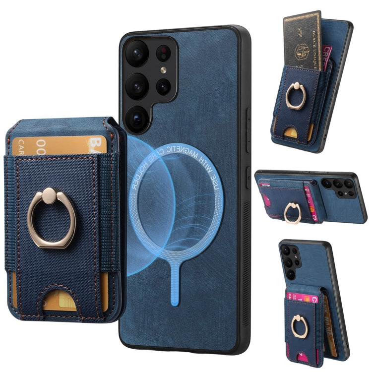 For Samsung Galaxy S25 Ultra 5G Retro Splitable Magnetic Stand Card Bag Leather Phone Case(Blue) by buy2fix