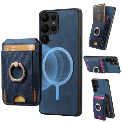 For Samsung Galaxy S25 Ultra 5G Retro Splitable Magnetic Stand Card Bag Leather Phone Case(Blue) by buy2fix