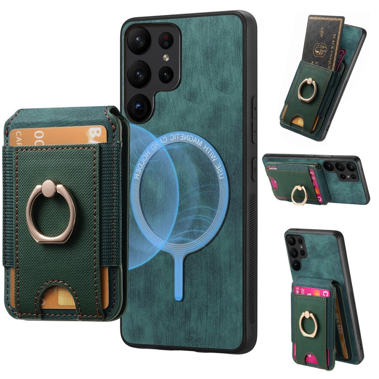 For Samsung Galaxy S25 Ultra 5G Retro Splitable Magnetic Stand Card Bag Leather Phone Case(Green) by buy2fix