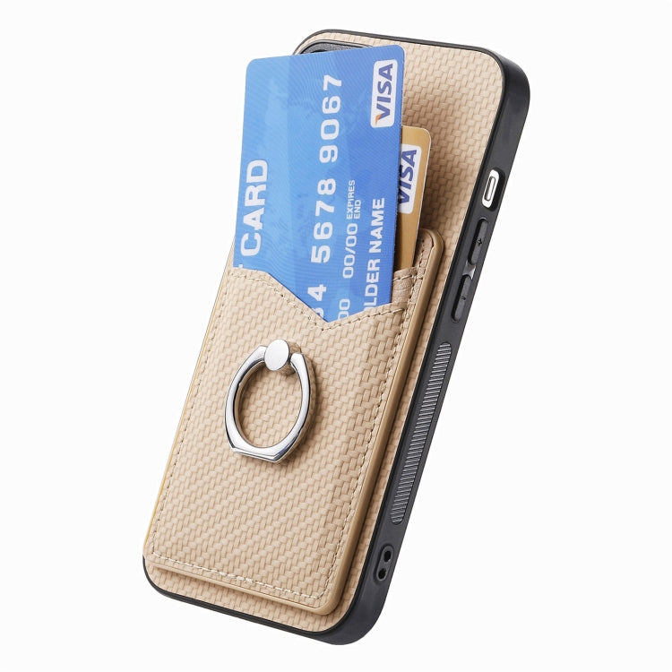 For Samsung Galaxy S25 5G Carbon Fiber Card Wallet Ring Phone Case(Khaki) by buy2fix