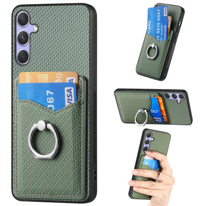 For Samsung Galaxy S25 5G Carbon Fiber Card Wallet Ring Phone Case(Green) by buy2fix