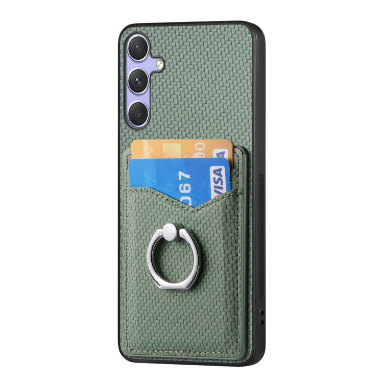 For Samsung Galaxy S25 5G Carbon Fiber Card Wallet Ring Phone Case(Green) by buy2fix