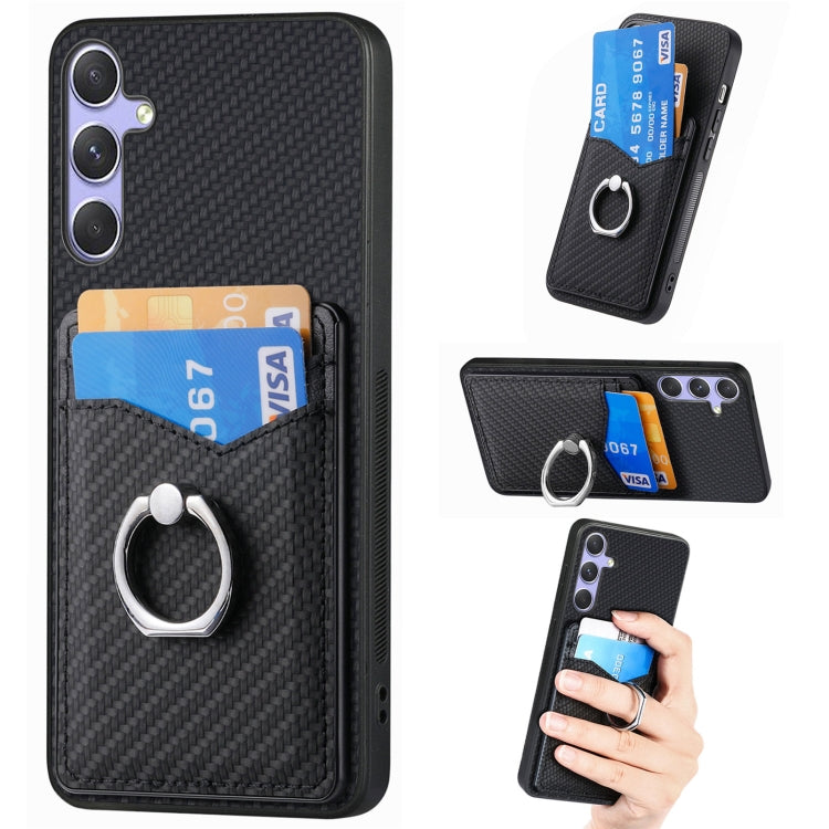 For Samsung Galaxy S25+ 5G Carbon Fiber Card Wallet Ring Phone Case(Black) by buy2fix