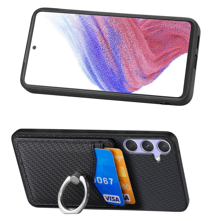 For Samsung Galaxy S25+ 5G Carbon Fiber Card Wallet Ring Phone Case(Black) by buy2fix