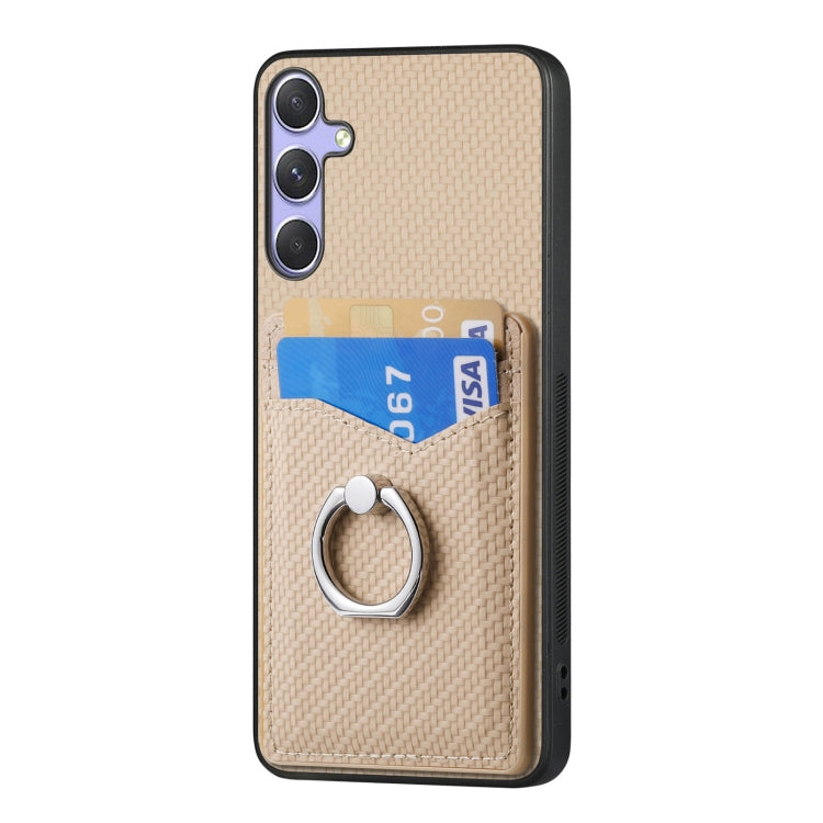 For Samsung Galaxy S25+ 5G Carbon Fiber Card Wallet Ring Phone Case(Khaki) by buy2fix