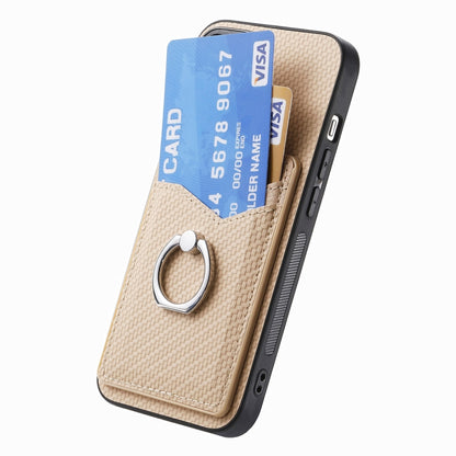 For Samsung Galaxy S25+ 5G Carbon Fiber Card Wallet Ring Phone Case(Khaki) by buy2fix