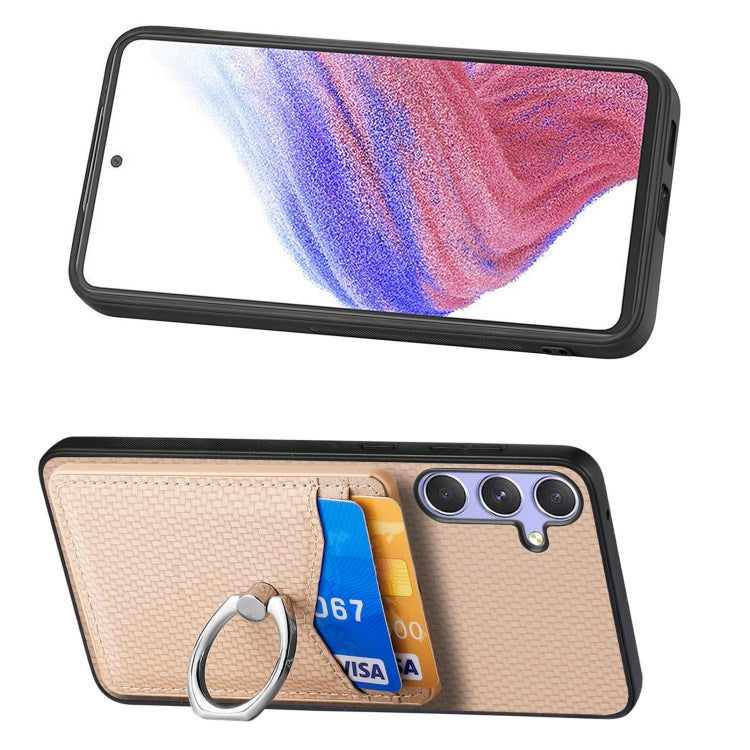 For Samsung Galaxy S25+ 5G Carbon Fiber Card Wallet Ring Phone Case(Khaki) by buy2fix