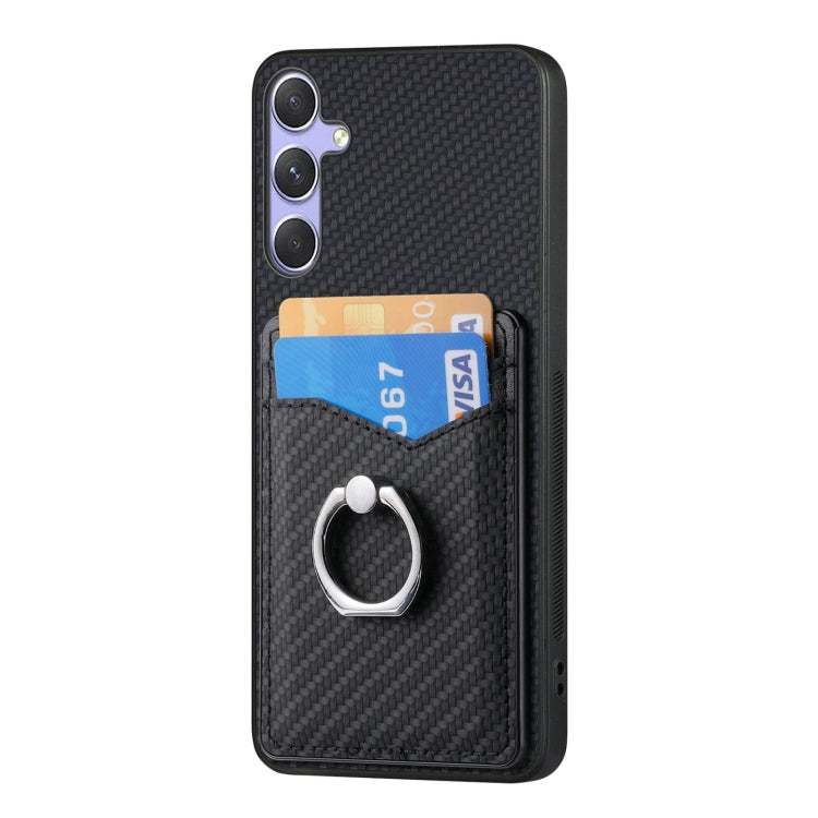 For Samsung Galaxy S25 Ultra 5G Carbon Fiber Card Wallet Ring Phone Case(Black) by buy2fix