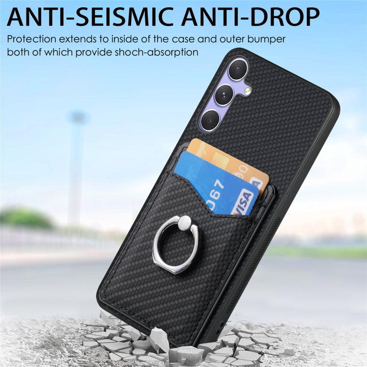For Samsung Galaxy S25+ 5G Carbon Fiber Card Wallet Ring Phone Case(Khaki) by buy2fix