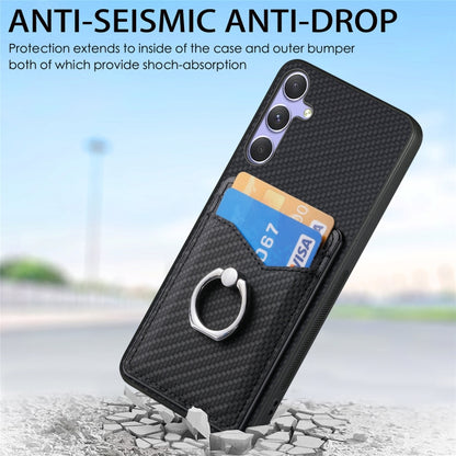 For Samsung Galaxy S25+ 5G Carbon Fiber Card Wallet Ring Phone Case(Khaki) by buy2fix