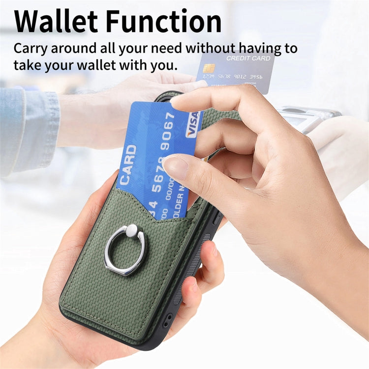 For Samsung Galaxy S25+ 5G Carbon Fiber Card Wallet Ring Phone Case(Khaki) by buy2fix