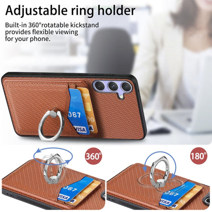 For Samsung Galaxy S25+ 5G Carbon Fiber Card Wallet Ring Phone Case(Khaki) by buy2fix