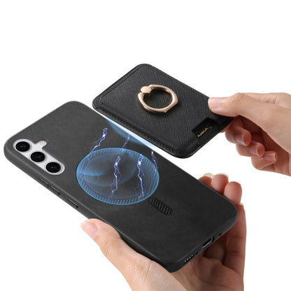 For Samsung Galaxy S25 5G Retro Cross Leather Ring Vertical Insert Card Bag MagSafe Phone Case(Black) by buy2fix