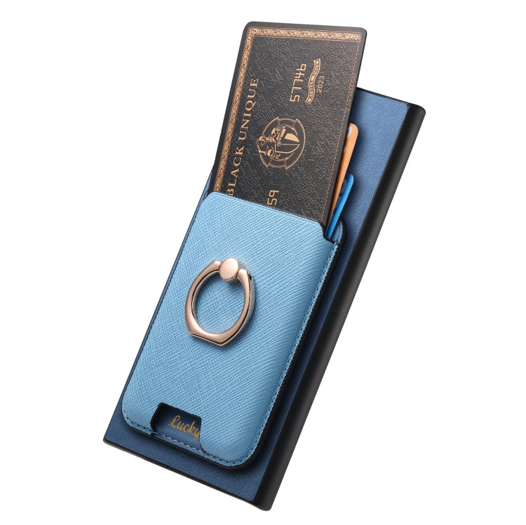 For Samsung Galaxy S25 Ultra 5G Retro Cross Leather Ring Vertical Insert Card Bag MagSafe Phone Case(Blue) by buy2fix