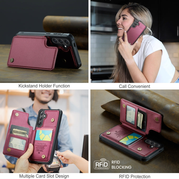 For Samsung Galaxy S25+ 5G CaseMe C22 Card Slots Holder RFID Anti-theft Phone Case(Red) - Galaxy S25+ 5G Cases by CaseMe | Online Shopping UK | buy2fix