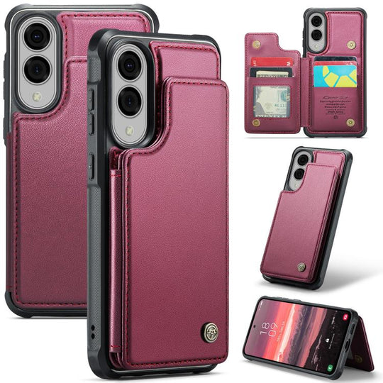 For Samsung Galaxy S25 Edge 5G CaseMe C22 Card Slots Holder RFID Anti-theft Phone Case(Red)