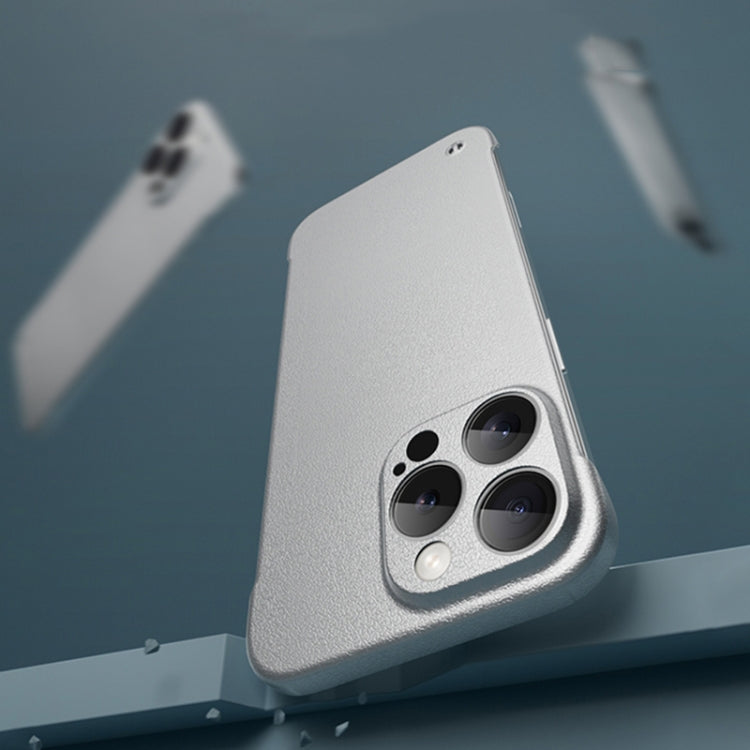 For iPhone 15 Frameless Litchi Texture PC Phone Case(Titanium Silver) - iPhone 15 Cases by buy2fix | Online Shopping UK | buy2fix