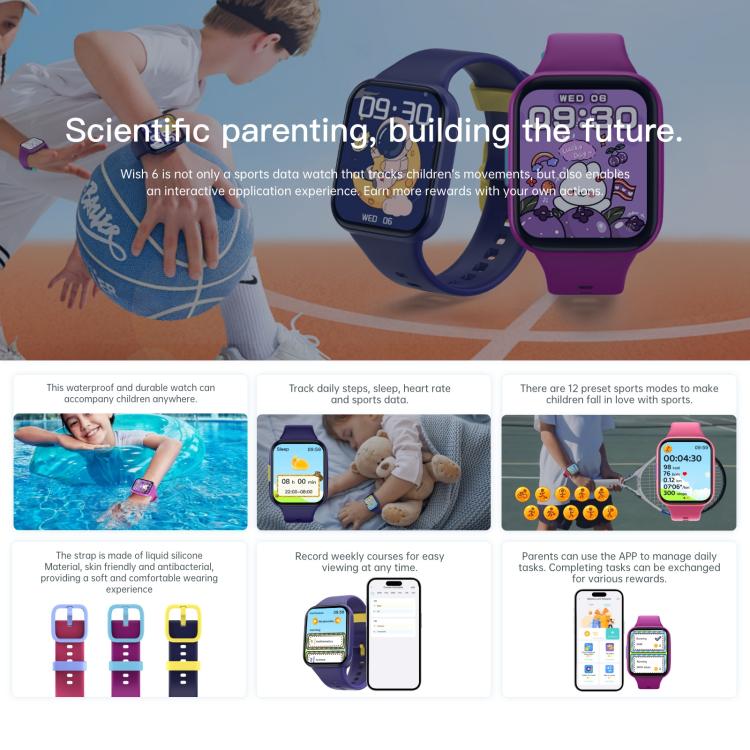 Wish 6 1.69 inch TFT Color Screen IP68 Waterproof Children Companion Smart Watch(Purple) - Smart Watches by buy2fix | Online Shopping UK | buy2fix