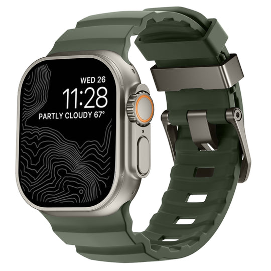 For Apple Watch 46mm / 49mm / 45mm / 44mm Wild Path Grey Buckle Thickened Silicone Watch Band(Dark Green)