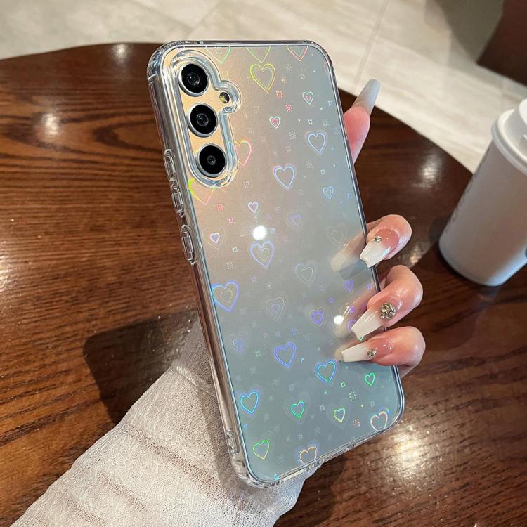 For Samsung Galaxy S25 5G Laser Heart Clear TPU Shockproof Phone Case(Transparent White) by buy2fix