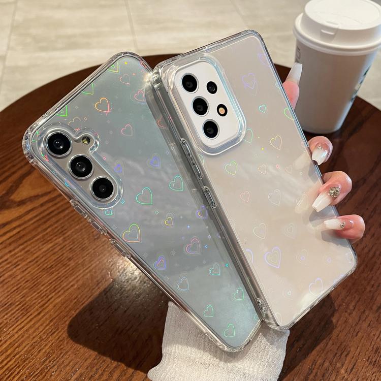 For Samsung Galaxy S25 5G Laser Heart Clear TPU Shockproof Phone Case(Transparent White) by buy2fix