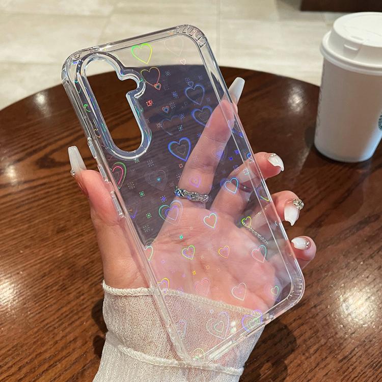 For Samsung Galaxy S25 Ultra 5G Laser Heart Clear TPU Shockproof Phone Case(Transparent White) by buy2fix