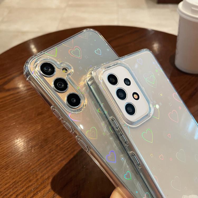 For Samsung Galaxy S25 5G Laser Heart Clear TPU Shockproof Phone Case(Transparent White) by buy2fix