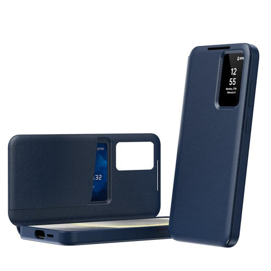 For Samsung Galaxy S22 5G Smart View Window Leather Phone Case with Card Slot(Blue) - Galaxy S22 5G Cases by buy2fix | Online Shopping UK | buy2fix
