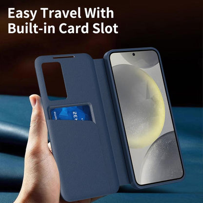 For Samsung Galaxy S22 5G Smart View Window Leather Phone Case with Card Slot(Blue) - Galaxy S22 5G Cases by buy2fix | Online Shopping UK | buy2fix