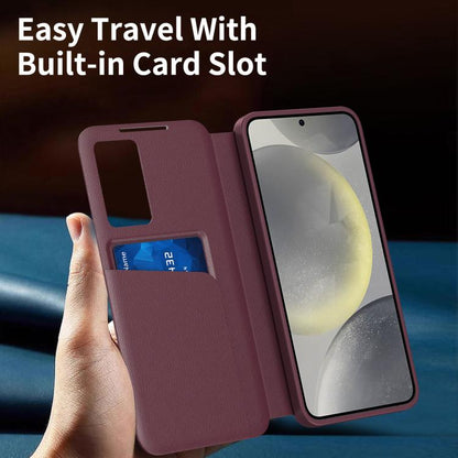 For Samsung Galaxy S22 5G Smart View Window Leather Phone Case with Card Slot(Red) - Galaxy S22 5G Cases by buy2fix | Online Shopping UK | buy2fix