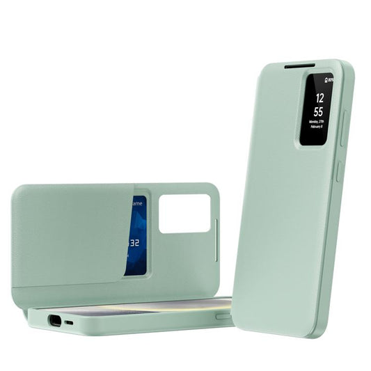 For Samsung Galaxy S22 5G Smart View Window Leather Phone Case with Card Slot(Green) - Galaxy S22 5G Cases by buy2fix | Online Shopping UK | buy2fix