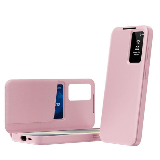 For Samsung Galaxy S22 Ultra 5G Smart View Window Leather Phone Case with Card Slot(Pink)