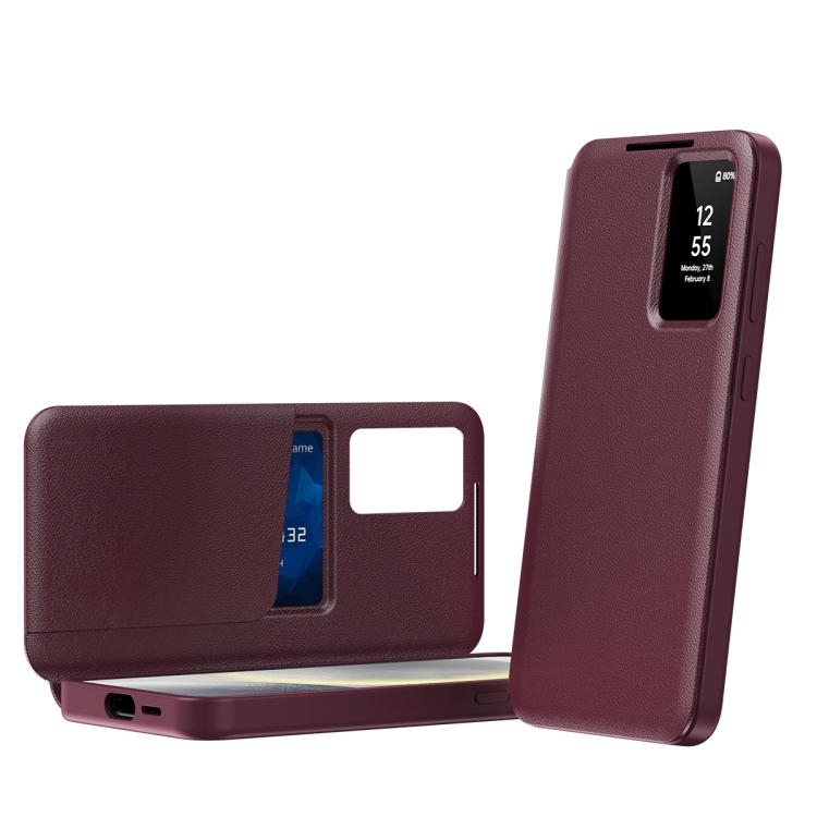 For Samsung Galaxy S22 Ultra 5G Smart View Window Leather Phone Case with Card Slot(Red) - Galaxy S22 Ultra 5G Cases by buy2fix | Online Shopping UK | buy2fix