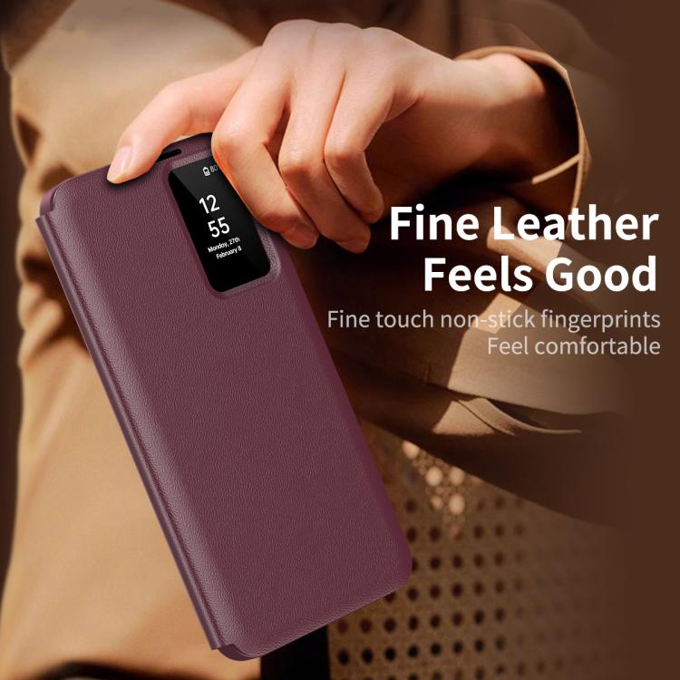 For Samsung Galaxy S22 Ultra 5G Smart View Window Leather Phone Case with Card Slot(Red) - Galaxy S22 Ultra 5G Cases by buy2fix | Online Shopping UK | buy2fix