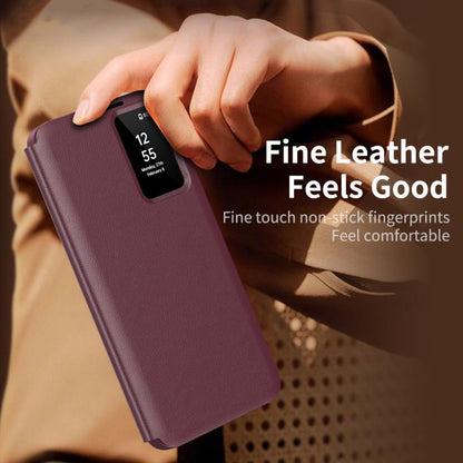 For Samsung Galaxy S22 Ultra 5G Smart View Window Leather Phone Case with Card Slot(Red) - Galaxy S22 Ultra 5G Cases by buy2fix | Online Shopping UK | buy2fix