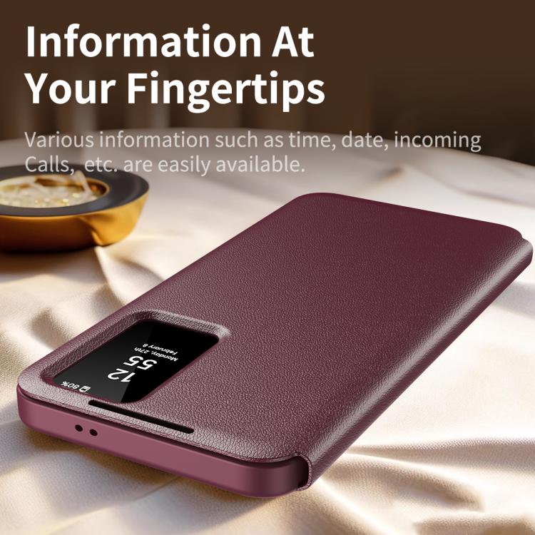 For Samsung Galaxy S22 Ultra 5G Smart View Window Leather Phone Case with Card Slot(Red) - Galaxy S22 Ultra 5G Cases by buy2fix | Online Shopping UK | buy2fix