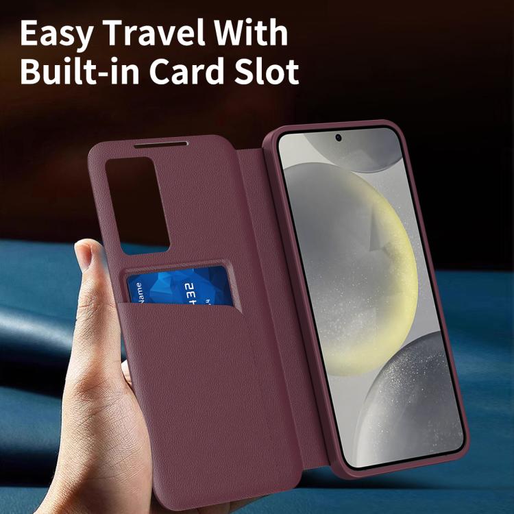 For Samsung Galaxy S22 Ultra 5G Smart View Window Leather Phone Case with Card Slot(Red) - Galaxy S22 Ultra 5G Cases by buy2fix | Online Shopping UK | buy2fix