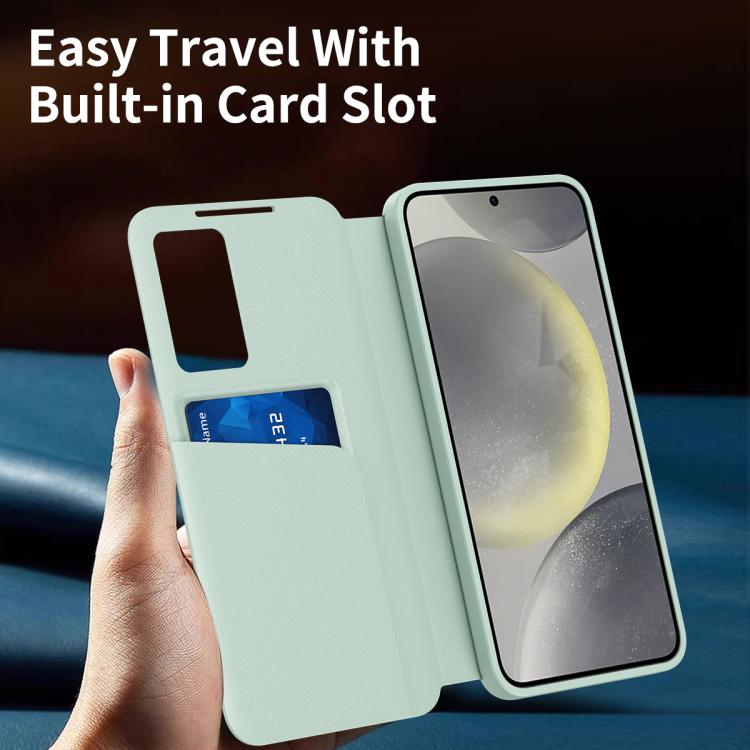For Samsung Galaxy S22 Ultra 5G Smart View Window Leather Phone Case with Card Slot(Green) - Galaxy S22 Ultra 5G Cases by buy2fix | Online Shopping UK | buy2fix