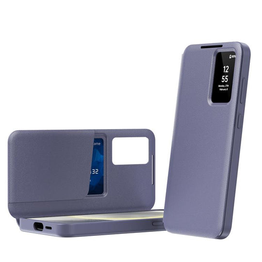 For Samsung Galaxy S23 Ultra 5G Smart View Window Leather Phone Case with Card Slot(Purple)