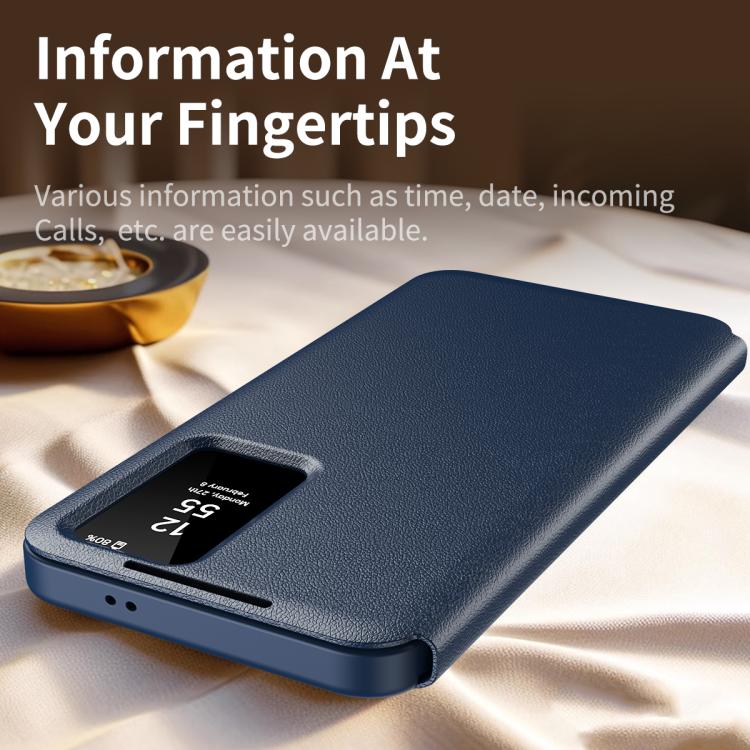 For Samsung Galaxy S25 5G Smart View Window Leather Phone Case with Card Slot(Blue) - Galaxy S25 5G Cases by buy2fix | Online Shopping UK | buy2fix
