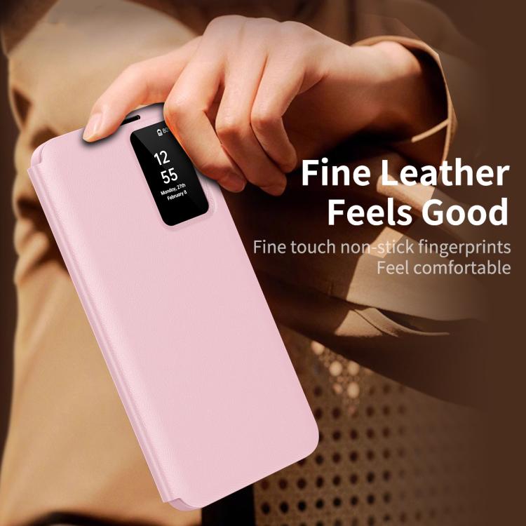 For Samsung Galaxy S25 5G Smart View Window Leather Phone Case with Card Slot(Pink) - Galaxy S25 5G Cases by buy2fix | Online Shopping UK | buy2fix