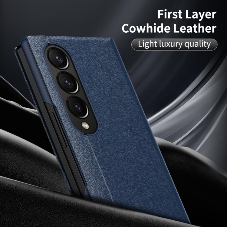 For Samsung Galaxy Z Fold4 Smart View Window Leather Phone Case with Card Slot(Blue) - Galaxy Z Fold4 5G Cases by buy2fix | Online Shopping UK | buy2fix