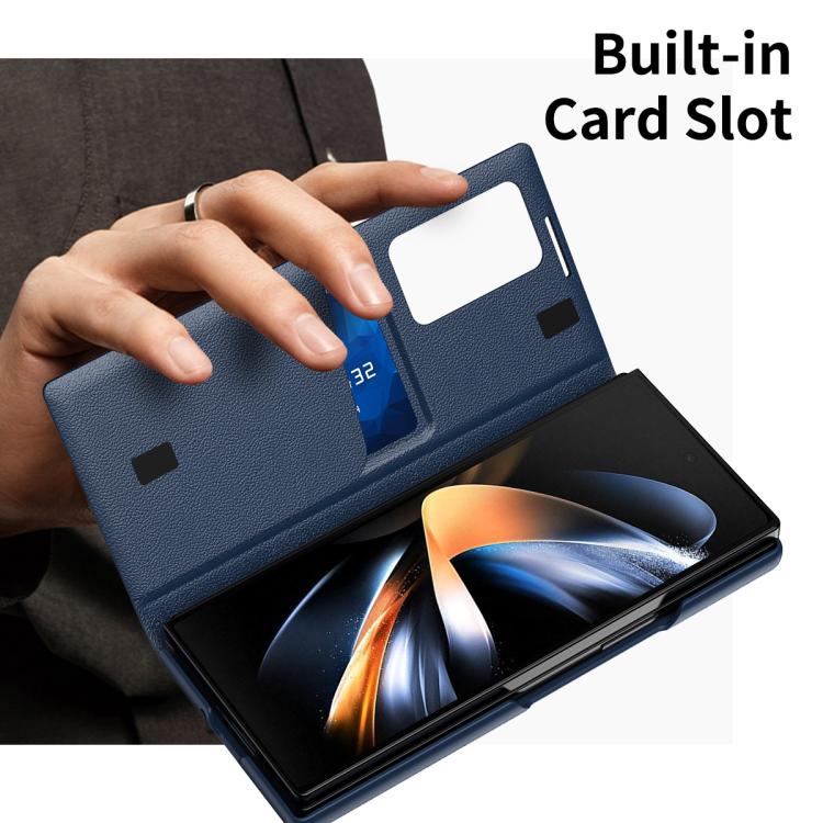 For Samsung Galaxy Z Fold4 Smart View Window Leather Phone Case with Card Slot(Blue) - Galaxy Z Fold4 5G Cases by buy2fix | Online Shopping UK | buy2fix
