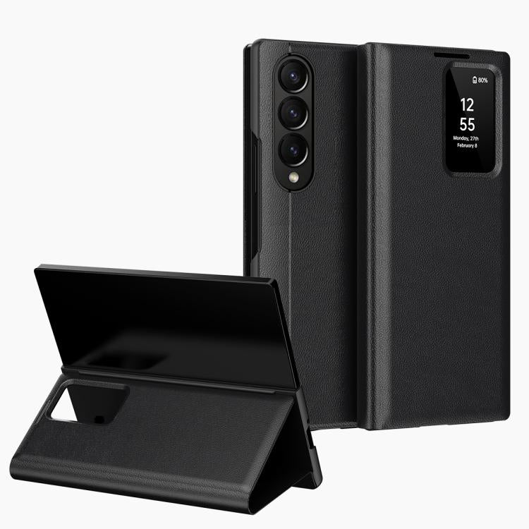 For Samsung Galaxy Z Fold4 Smart View Window Leather Phone Case with Card Slot(Black) - Galaxy Z Fold4 5G Cases by buy2fix | Online Shopping UK | buy2fix