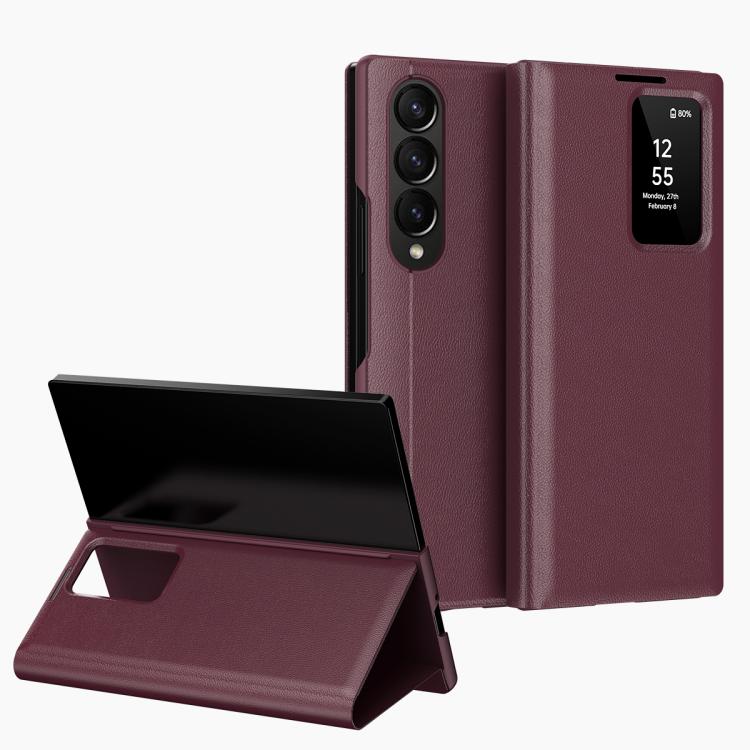For Samsung Galaxy Z Fold4 Smart View Window Leather Phone Case with Card Slot(Red) - Galaxy Z Fold4 5G Cases by buy2fix | Online Shopping UK | buy2fix